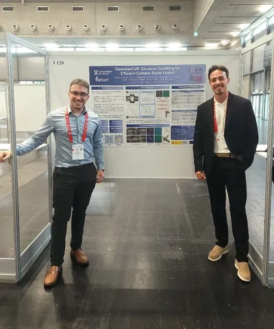 Santi Montiel beside the GaussianCaR poster at ICRA 2026, Vienna
